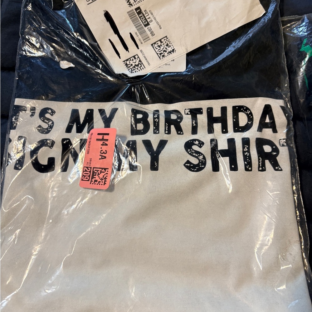 Gildan White Birthday Tee with Black Text it’s my birthday sign my shirt